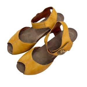 Taos Yellow‎ Genuine Leather Wedge Peep Toe Summer Sandals Shoes 40 10